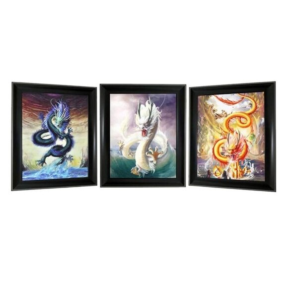 Framed 3D Lenticular Picture Wall Decor for Home Asian Dragons - Picture 1 of 6